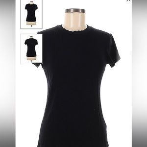 Ellie Tahari Scallop Neck Comfy Black Tee